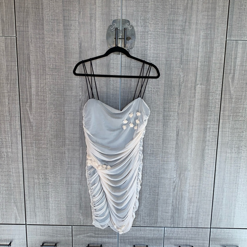Zara Mesh Sleeveless Folds 3D Flower Mini Dress‎